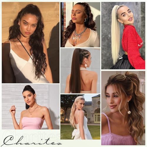 Ponytail Extension, 22 Inch Claw Clip Ponytail Extension Human Hair Long Straight Jaw Clip in Real Hair Pony Tails Hairpieces for Women Chocolate Brown