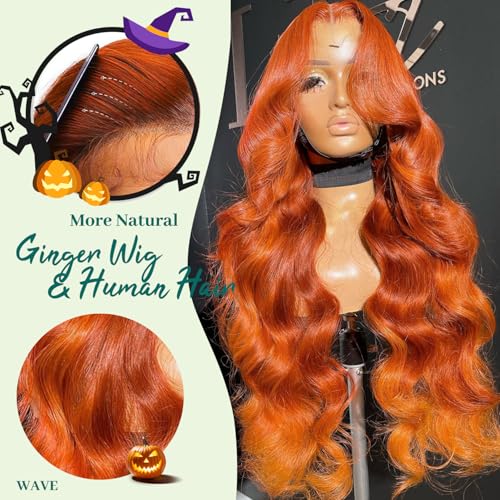 30 Inch 13x4 Ginger Lace Front Wigs Human Hair Pre Plucked Ginger Body Wave Human Hair Wig 200 Density Orange HD Lace Frontal Wigs For Women Color Wigs Human Hair