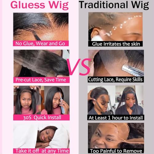 Nakkia 14 Inch Bob Wig Human Hair Pre Plucked Pre Cut HD Transparent Lace Front Wear and Go Glueless Wigs Human Hair for Black Women Short Straight 4x4 Closure Bob Wigs for Beginner