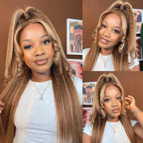34 34 34 Inch Brown Kinky Straight Bundles Honey Blonde Bundles Human Hair 8A Brazilian Virgin P4/27 Kinky Straight Bundles Human Hair Extensions P4/27 Bundles Human Hair Weave