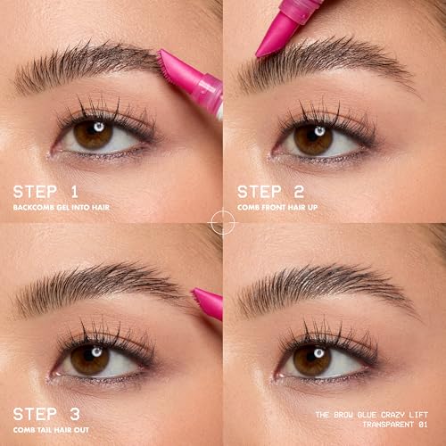 NYX PROFESSIONAL MAKEUP The Brow Glue Crazy Lift, Brow Lamination Gel with 16HR Strong Hold & Built-In Styling Comb - Clear Eyebrow Gel