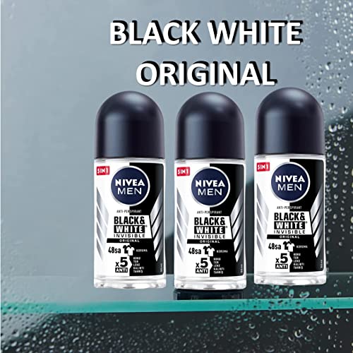 Nivea BLACK WHITE ORIGINAL, ROLL-ON ? FREE ALCOHOL, ANTIPERSPIRANT DEODORANT, 48 HOURS PROTECTION, 1.7 OZ (Pack of 6), 50.0 milliliters