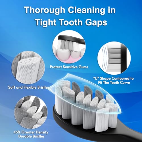 Sonic Electric Toothbrush for Adults and Kids, Comes with 10 Brush Heads & Travel Case, 5 Modes with 2 Minutes Built in Smart Timer, One Charge for 90 Days, 42,000 VPM Motor (Black)