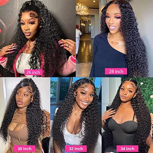 Lemoda Deep Wave 13x6 Full Lace Frontal Wigs Human Hair 200% Density HD Lace Pre Plucked Deep Wave Frontal Wig Human Hair Curly Wig for Black Women Wet and Wavy Wig 22Inch Natural Color