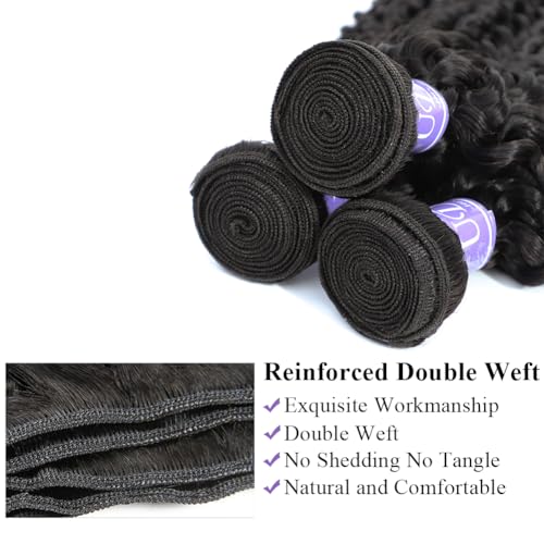 Curly Human Hair Bundles Brazilian Virgin Hair Weave 3 Bundles Jerry Curly Wave 12A Grade Unprocessed Hair Extensions Natural Black 22 24 26 inch 285g/pc