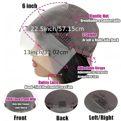 13x6 Lace Front Wigs Human Hair Body Wave Lace Front Human Hair Wigs Pre Plucked HD Lace Front Wigs 180% Density Frontal Glueless Human Hair Wigs with Baby Hair (13x6-body wave, 30INCH)