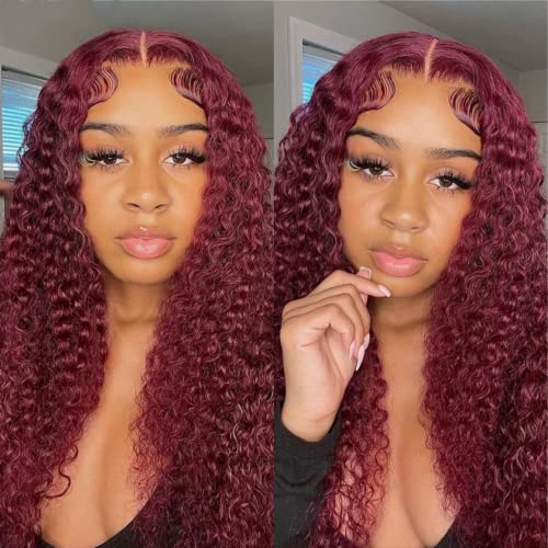 Burgundy Deep Wave Lace Front Wigs Human Hair 99J 13x4 Hd Lace Frontal Wigs Human Hair for Black Women Wine Red Colored (99j Deep 13x4 lace frontal wigs, 30 Inch)