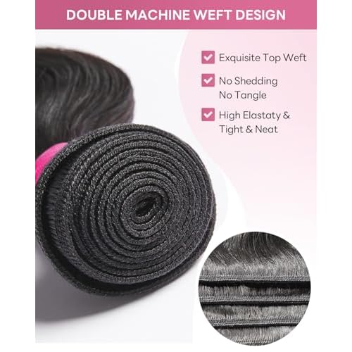 Body Wave Bundles Human Hair 100% Unprocessed Virgin Human Hair 3 Bundles 18 20 22 Inch No Tangle Shedding 10A Quick Weave Sew in Natural Black