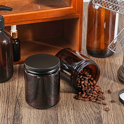 Lallisa 72 Pcs 8 oz Amber Glass Jars with Black Lids Round Glass Cosmetic Jars with Lids Empty Amber Containers Refillable Food Storage Containers for Spice Powder Liquid Sample Makeup