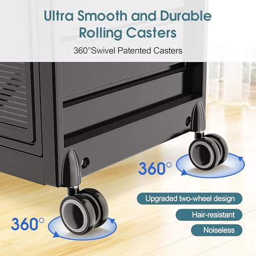 Lockable Salon Trolley Salon Cart on Wheels Rolling Tray Large Storage Salon Trolley W/Towel and Mirror Rack, Heat Resistant Appliance Rack, 4 Remove Drawers, 2 Buckets for Salon Spa Store