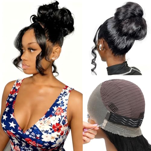 Hidden Strap 360 Glueless Lace Front Wigs 100% Human Hair 200% Density Pre Plucked HD Lace Loose Body Wave 360 Full Lace Human Hair Wigs With Invisible Drawstring for Black Women 20 Inch