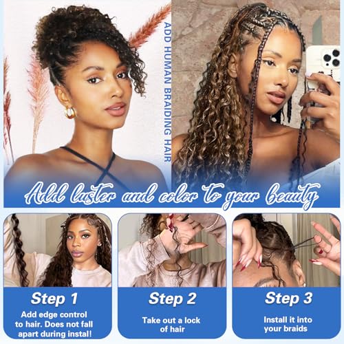 Human Braiding Hair for Boho Braids 14Inch 120g 12A Deep Water Wave Braiding Hair for Curly Boho Hair Braiding Knotless Bulk Bohemian Natural Black