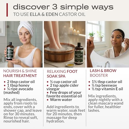Ella & Eden Organic Castor Oil ? Cold-Pressed Hexane-Free Unrefined - For Hair Growth, Skin and Face - USDA Certified & 100% Pure - 32 fl oz