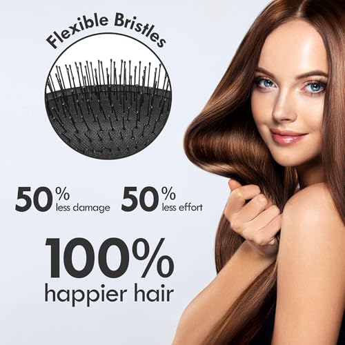 Air Cushion Detangling Hair Brush - 2 Pack Detangler Hairbrush with Ultra Soft Bristles for Effortless Tangle Removal - For Wet Dry Damaged Curly Hair for Women Men Boys Girls Kids - Black & Green