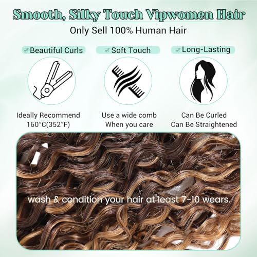 P4/27 Water Wave Bundles Human Hair 20 22 24 Inch Brown and Honey Blonde Highlight Wet and Wavy Human Hair Bundles 100% Unprocessed Brazilian Virgin Weave 3 Bundles Human Hair Extensions for Women