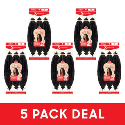 Outre X-Pression - Twisted Up - Springy Afro Twist 16" 3X (5 Pack, OFF BLACK 1B)