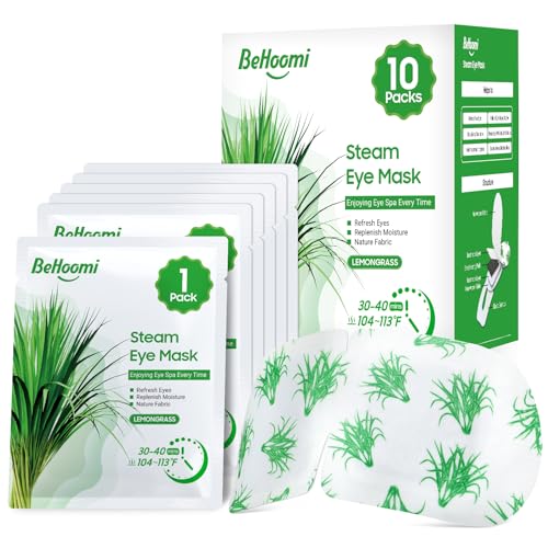 Steam Eye Mask, 10 Packs Heated Eye Mask, Self Heating Disposable SPA Warm Compress for Eyes Sleep Mask, Travel Essentials & Relaxation Gifts, Stocking Stuffers (Lemongrass Scent)