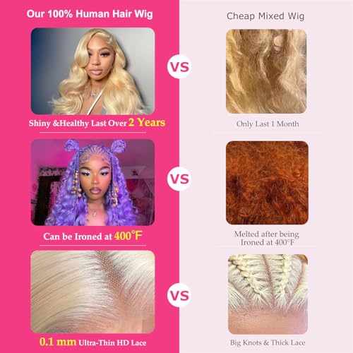 30 Inch 613 13x6 Lace Front Wig Human Hair 200% Density Blonde Body Wave Lace Front Wigs Human Hair Pre Plucked 613 Blonde HD Lace Frontal Wigs