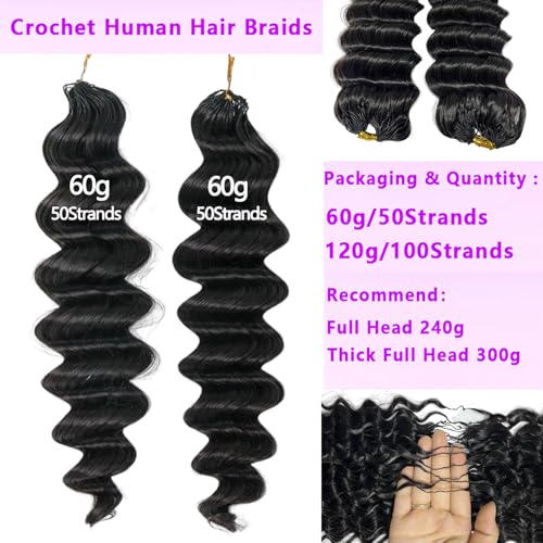 Feather Human Hair Crochet Bundles Knotless Deep Loose Wave Extensions Lightweight Micro Twists Pre Separated Crochet Hair For Braiding Curly 16Inch 120g 100Strands