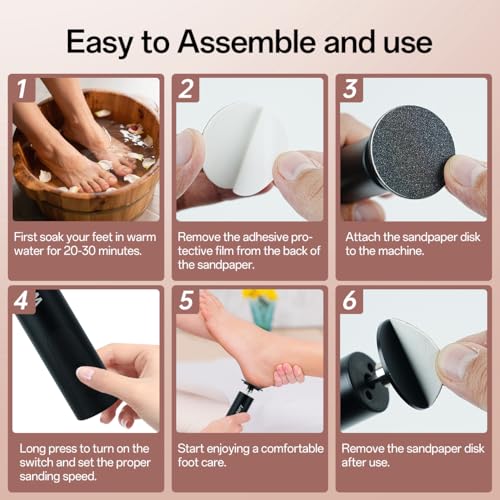 2 in 1 Electric Foot Callus Remover, USB Rechargeable Foot File Sander with 80/120 Grit Sandpaper Discs,High Quality Professional 1200RPM Aluminum Callus Remover for Nail Care