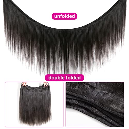 Younsolo Human Hair Bundles Straight Hair 4 Bundles 22 24 26 28 Inch Brazilian Virgin Hair 100% Unprocessed Natural Black Bundle
