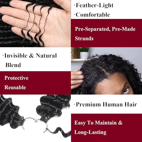 Human Crochet Hair for Black Women 22 Inch 125g Deep wave Crochet Human Hair Bundles Pre-Separated Feather Crochet Human Hair Deep Wavy Invisible Crochet Hair Extensions 100 Strands Natural Black