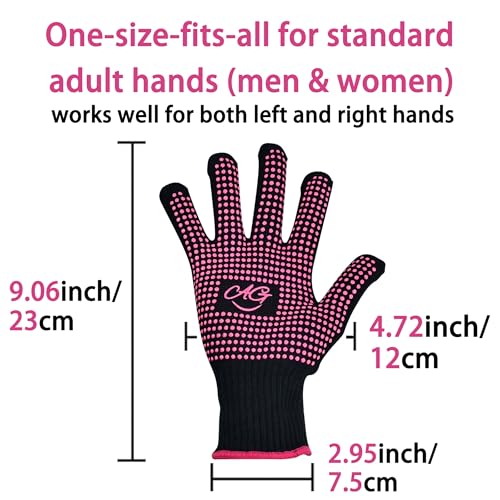 ANGENIL 2 PCS Heat Resistant Gloves with Silicone Bumps, Heat Gloves for Hot Hair Styling, Professional Heat Proof Glove Suitable for Flat Iron Hair Straightener, Curling Wand and Thermal Brush, Pink