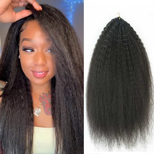 Feather Crochet Hair Kinky Straight Human Hair For Black Women Pre-Separated Knotless Invisble Micro Loop Hair Extensions Crochet Human Hair Yaki For Braiding 22inch 120g