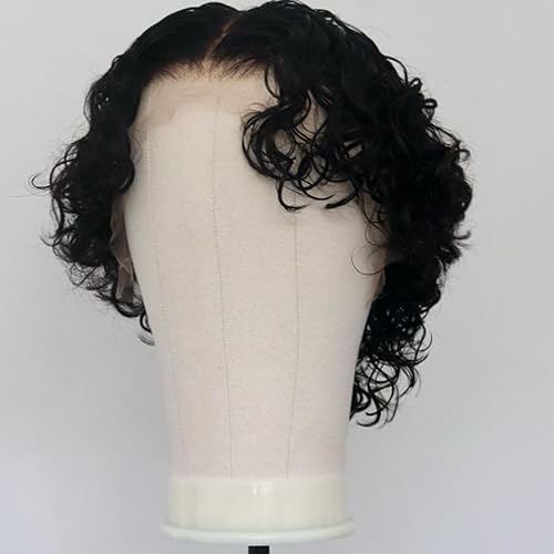 Mens 13X6 Lace Front Human Hair Wigs Loose Curly Short Cut Brazilian Real Human Hair Lace front wigs for Male Boy Cut Shaved Replacment Wig for Daily Wear 180Density