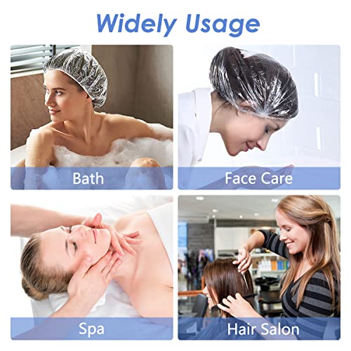 Aquior Shower Cap Disposable, 100 PCS Shower caps Large&Thick Waterproof Clear Plastic Elastic Hair Bath Caps For Women Kids Girls, Hotel and Hair Solon, Travel Spa, Home Use¡¦
