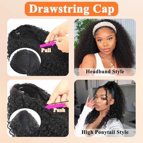 Half Wig Human Hair Water Wave Half Wig 3 In 1 Glueless Wigs Seamless Flip Over with Drawstring Curly Half Wig Human Hair for Women Invisible Hairline Wear Go Beginner Friendly Natural Black 24 Inch