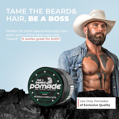 Bossman Natural Hair & Beard Pomade for Men (Vetiver X Scent) ? Medium Hold & Moisturizing for Hair, Beard & Mustache Styling ? Made in USA
