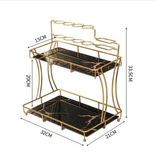 Banvikon 2-Tier Metal Bathroom Shelf Organizer, Makeup Organizer for Vanity, Black Gold Perfume, Skincare, Cosmetic Display. Bathroom Countertop Organizer.