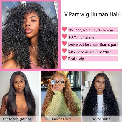 sterly V Part Wig Human Hair Glueless No Leave Out Upgrade U Part Wigs Burmese Curly Wig with Spiral End Deep Curly Wigs For Women Full Head Clip In Half Wigs 200% Density 18inch