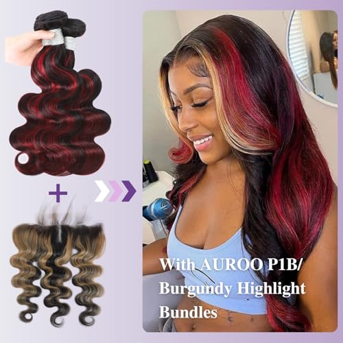 13x4 Honey Blonde Highlight Frontal Closure Only Human Hair Body Wave, 12A Virgin Ombre Skunk Stripe HD Transparent Ear to Ear Lace Frontal Closure Human Hair Pre Plucked (150% Density, 12 Inch)