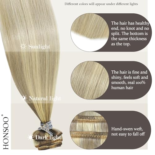 Honsoo Blonde Human Hair Clip In Extensions Mixed Bleach Blonde Highlights Clip In Hair Extensions Real Human Hair 115g 22in 7pcs No Tangles Long Hair