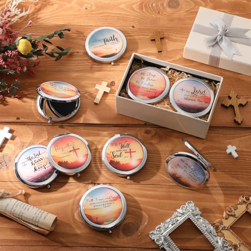 18 Pcs Christian Compact Mirrors Gifts for Women Bulk Religious Pocket Mirror with Bible Verse Inspirational Scripture Quote Church Gifts for Ladies Church Congregation Group Party Favors
