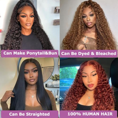 28 Inch 13x6 Lace Front Wigs Human Hair - 200 Density Deep Wave HD Frontal Wig for Women (Pre Plucked)
