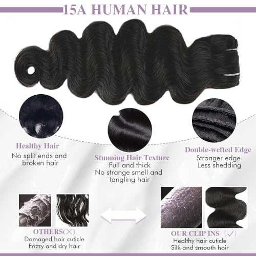 Body Wave Clip In Hair Extensions Real Human Hair Clip Ins For Women 24 Inch Remy Human Hair Extensions Clip Ins 8 Pcs With 18 Clips 120g Natural Black