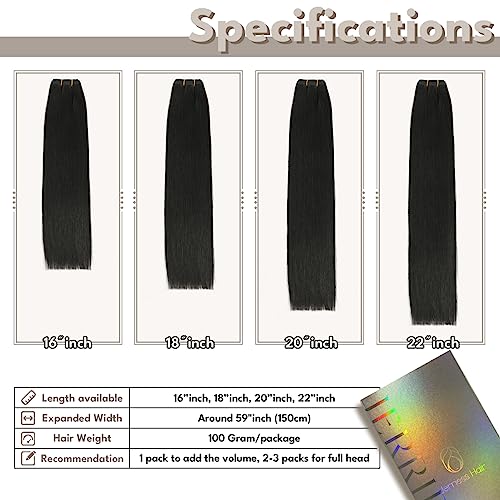 Sew in Hair Extensions Real Human hair, Silky Soft &Shiny Double Drawn Weft Hair Extensions human hair, Thick ends&Tangle Free Human hair extensions sew in,100g Straight Natural Black,16 inch
