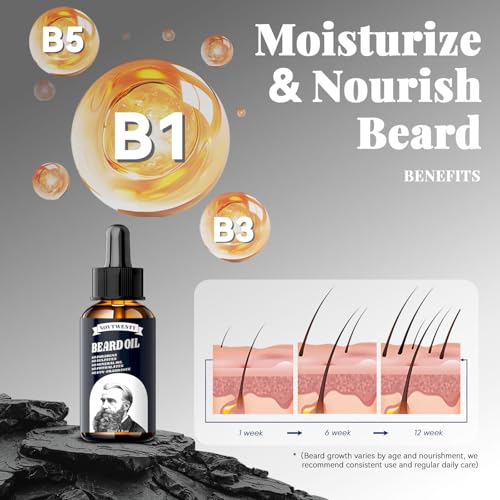Beard Growth Kit - Mobiuty Men's Beard Care Kit with Natural Ingredients, Includes Beard Wash, Beard Oil, Beard Conditioner, Beard Balm and Beard Comb, Gift Set for Boyfriend Husband Fathers