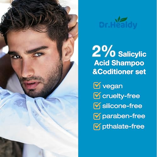 Dr.Healdy Anti-Dandruff Shampoo and conditioner set-2% Salicylic Acid,Stop Flaky and Itchy Scalp ? Sulfate Paraben Free, Intense Care for Women and Me 13.6 FL Oz (Pack of 2)