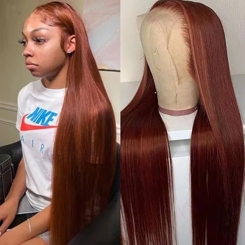 13x4 Lace Front Wigs Human Hair Reddish Brown Brazilian Unprocessed Straight Lace Front Wigs Human Hair Pre Plucked with Baby Hair Auburn Copper Colored Hd Lace Wig for Women (Reddish Brown,22 Inch)