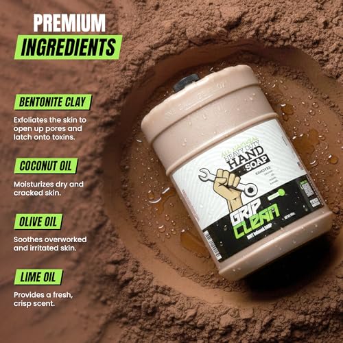 Grip Clean Heavy Duty Hand Cleaner for Mechanics ? Natural Pumice & Clay-Infused Technology Removes Grease, Oil & Grime ? Moisturizing Liquid Hand Soap for Shop, Garage & Industrial Use ? 2 Gallons
