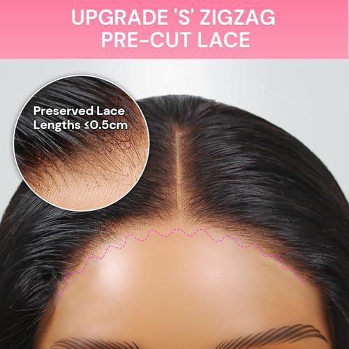 WOWANGEL 180% Density 5x5 Short Bob True Glueless SKINLIKE Real HD Lace Closure Wig, Seamless Wear and Go Wigs Pre Plucked Invisible Knots Natural Hairline No Glue Wigs 14 Inch