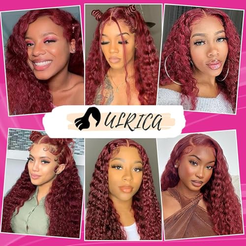 ULRICA Burgundy Wig Human Hair Water Wave 99J Burgundy Lace Front Wigs Human Hair Wigs for Women 13x4 HD Lace Front Wigs Human Hair Pre Plucked Wine Red Wigs Burgundy Wig 32 Inch