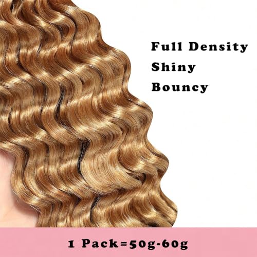 Human Braiding Hair for Boho Braids Bulk Deep Wave Boho Hair for Braiding Wet and Wavy Brazilian Virgin Human Bohemian Hair for Braiding 2 Bundles 160g Honey Blonde 24''