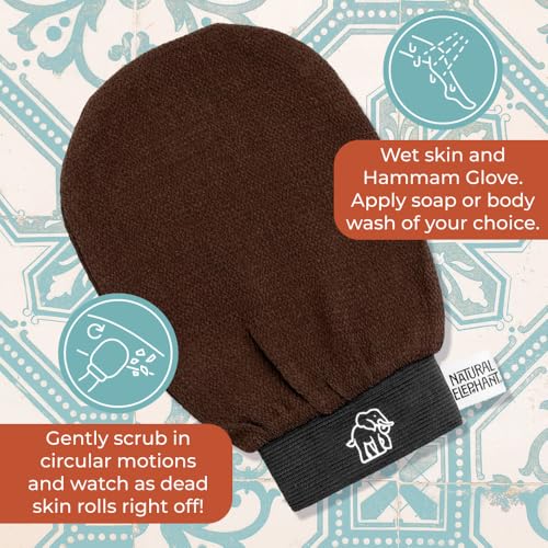 Natural Elephant Exfoliating Hammam Glove | Authentic Moroccan Kessa Body Scrub Mitt for Spa-Quality Skin Renewal | Pure Black Single