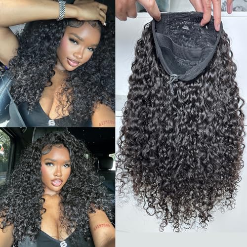 BLG Burmese Water Wave Half Wig Human Hair 250% Density 15A Messy Curly Human Hair Invisible Hairline 3 In 1 Half Wigs 22 Inch Quick Install Wear and Go Drawstring Wig Beginners Friendly Glueless Wigs
