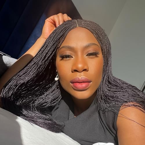Micro Needle Senegalese Twists Braided Wig, Micro Twists Wigs, Braided Wigs for Black Women, Premium Synthetic Handmade Braid Wig - Dark Purple (20 inches)